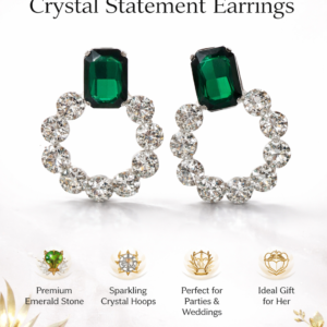 Emerald Green Crystal Statement Earrings for Women | Party Wear Luxury Hoop Drop Earrings