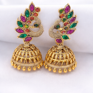 royal gold plated peacock jhumka earrings
