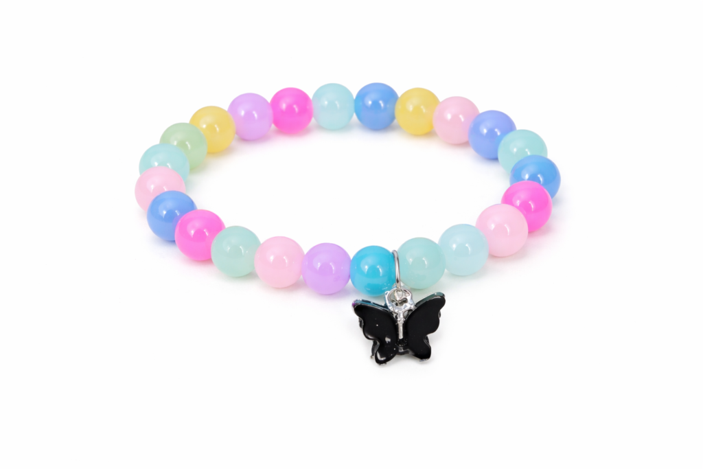 pastel beaded butterfly charm bracelet