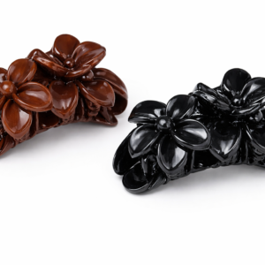 glossy floral hair claw clips – classic brown & black
