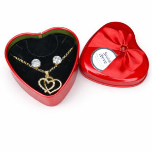 romantic heart jewelry gift set with red heart box