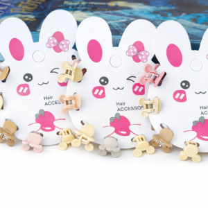 cute bunny mini hair clips set – cartoon design (multicolor)