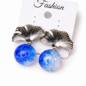 elegant metallic fan stud earrings with pearl drop