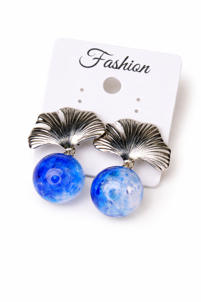 elegant metallic fan stud earrings with pearl drop