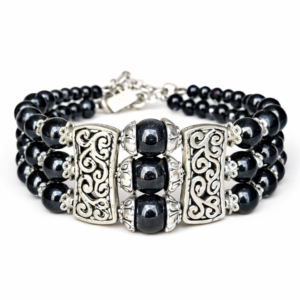 elegant black beaded antique silver bracelet