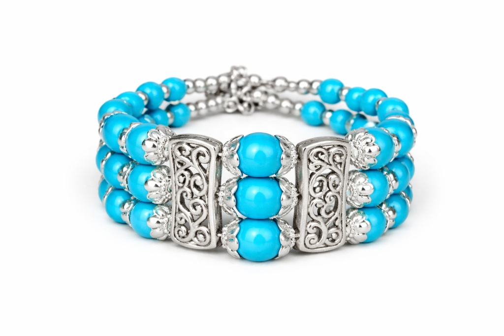 turquoise blue beaded antique silver bracelet
