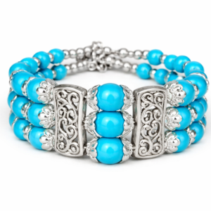 turquoise blue beaded antique silver bracelet