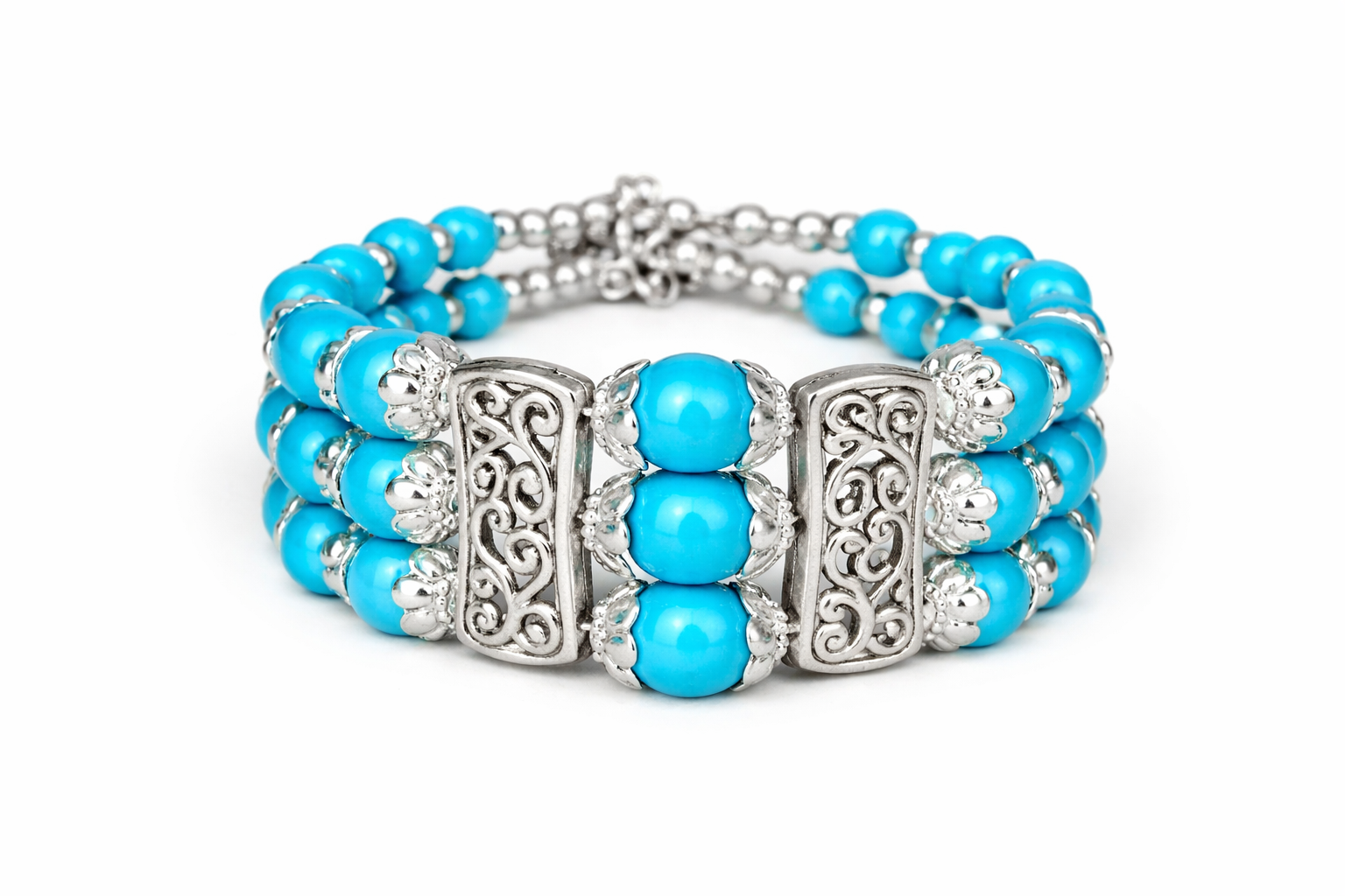 turquoise blue beaded antique silver bracelet turquoise blue beaded antique silver bracelet