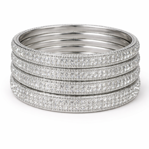 sparkling silver crystal bangles set – party wear