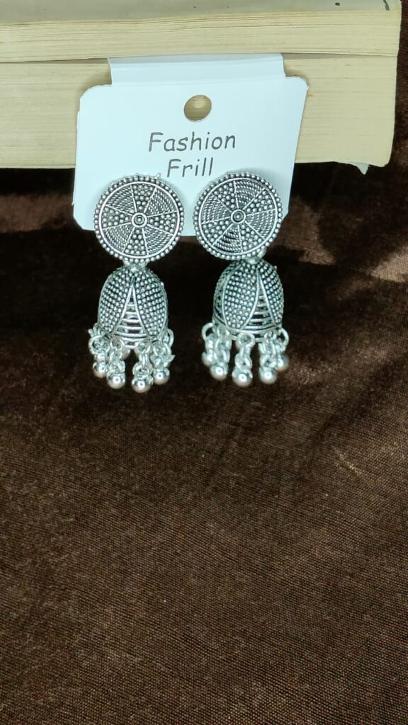 Traditional Oxidized Silver Dome Jhumka Earrings