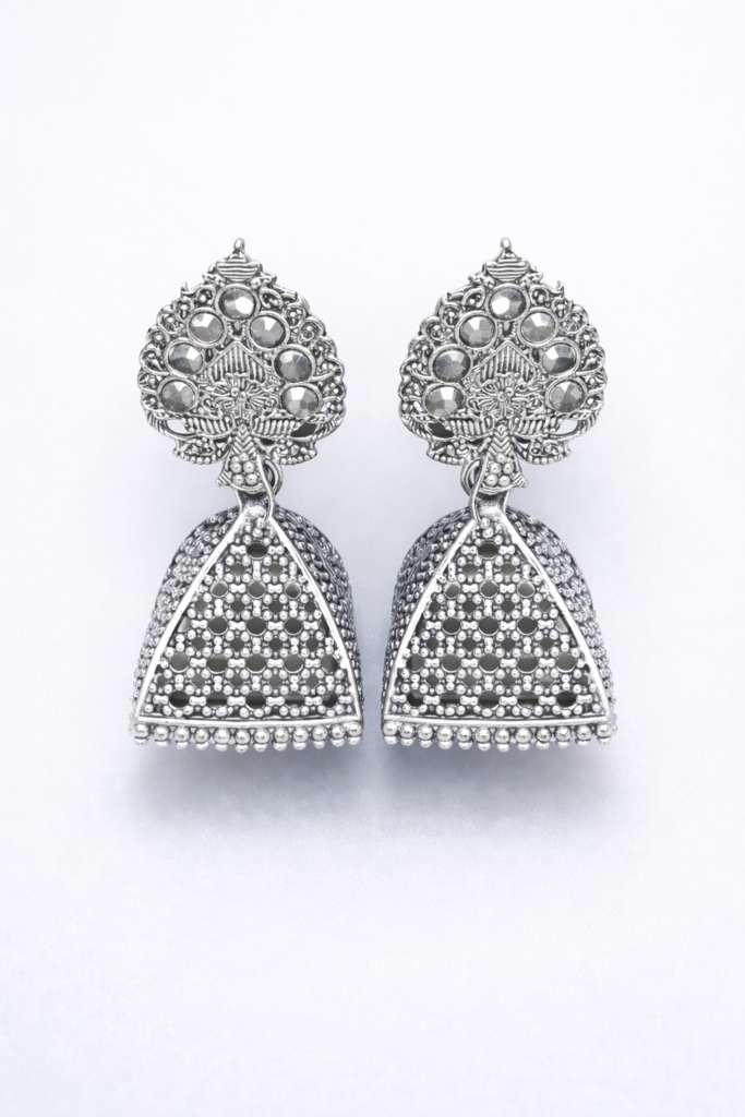 Elegant Oxidized Silver Jhumka Earrings